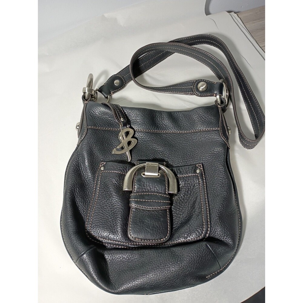 B. MAKOWSKY Purse Black Pebbled 100 Genuine Leather Shoulder Handbag S Chunky
